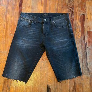Nudies Men's Grim Trim Black Button Fly Cut Off Jean Shorts Jorts Actual Size 36